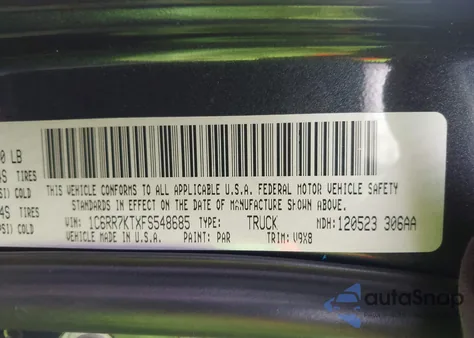 2015 Ram 1500 Express z USA, uszkodzony, nr VIN 1C6RR7KTXFS548685